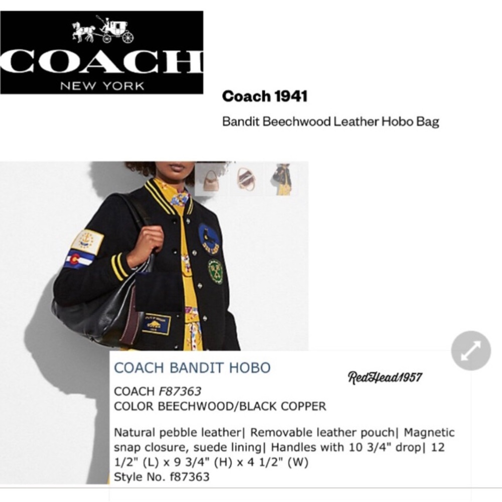 Coach 1941 Legacy Glovetanned Leather Bandit Beechwood HoBo Shoulder bag 🥰♥️ 👜 - Picture 4 of 11